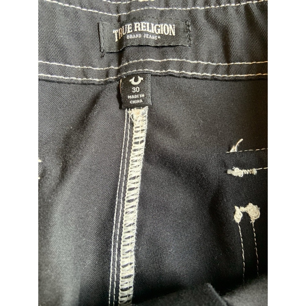 True Religion Baggy Cargo Black Straight Leg Contrast Stitch Pants Mens Size 30 - Picture 6 of 12